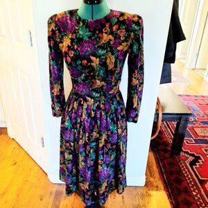 Vintage (80's) Jessica Howard Petite Rayon Floral Midi Dress, Size 4